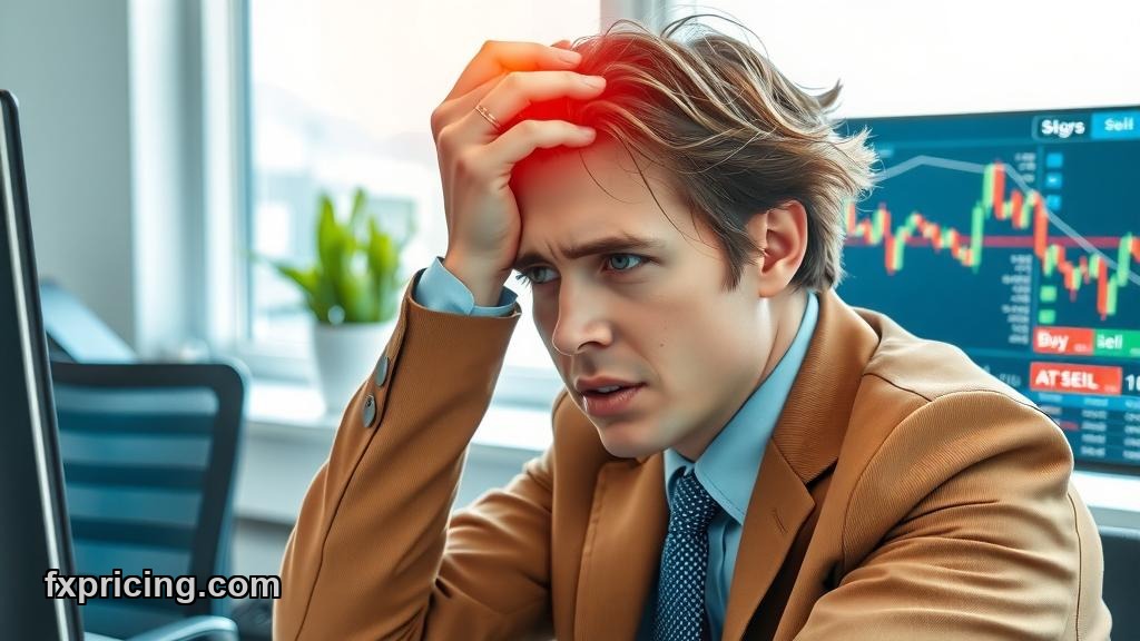 Trader frustrated by conflicting Bitcoin signals on screen.