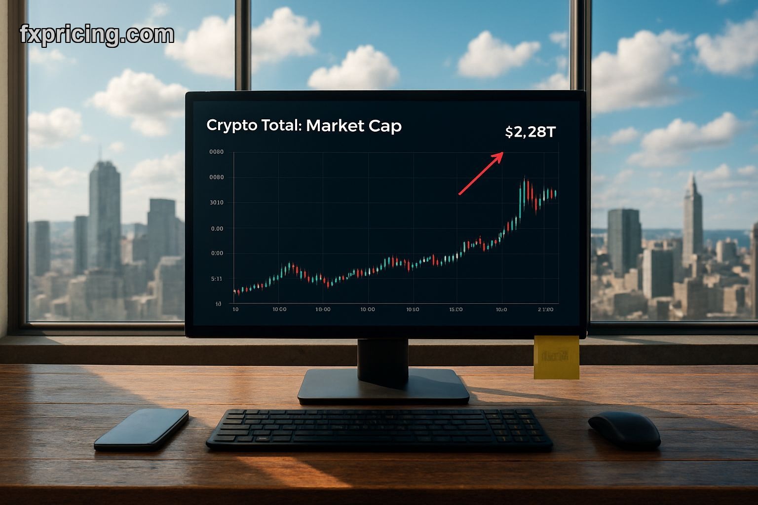 Crypto Total Market Cap, $ price chart on trader's desk