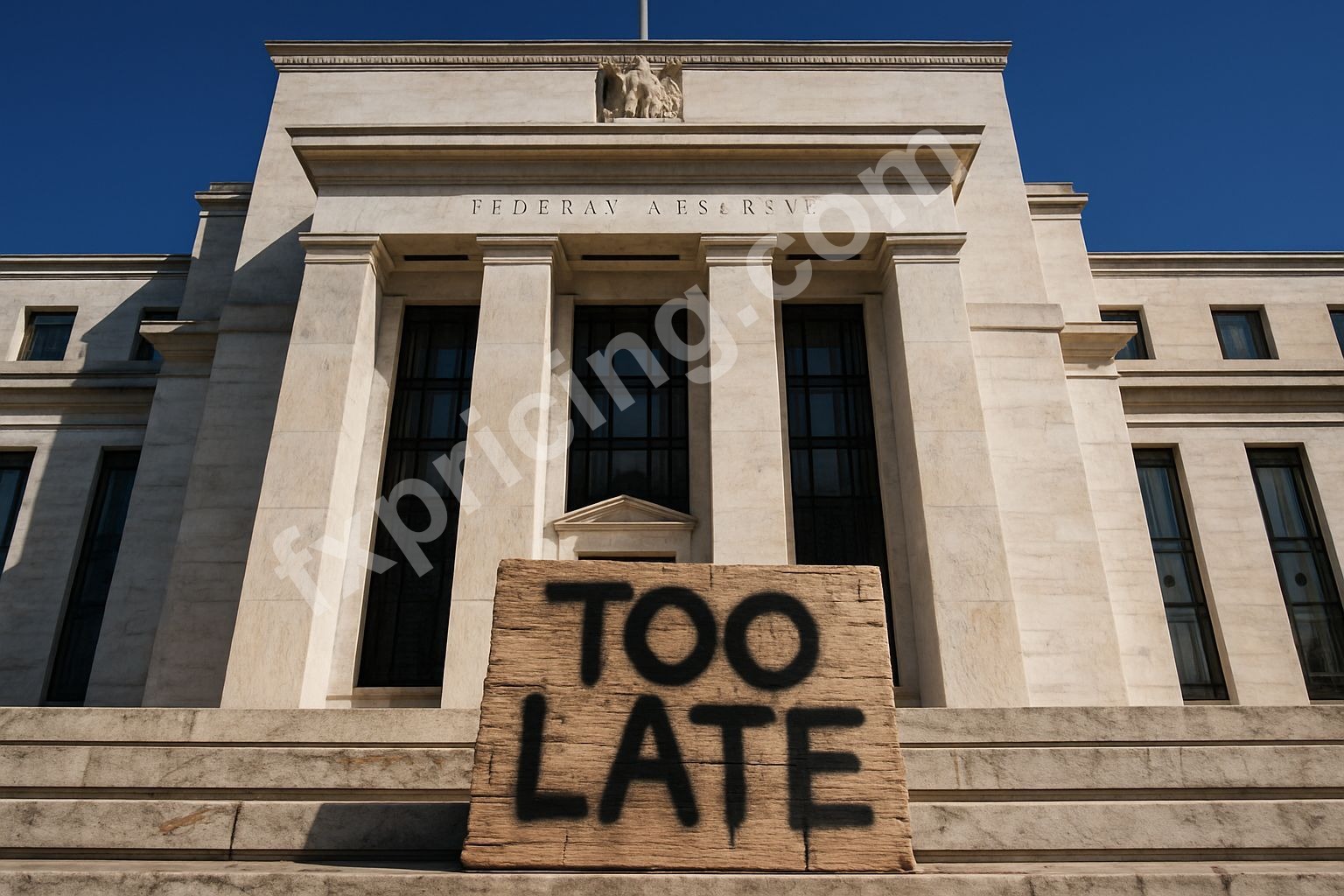 Federal Reserve building with emergency rate cut question sign February 2026