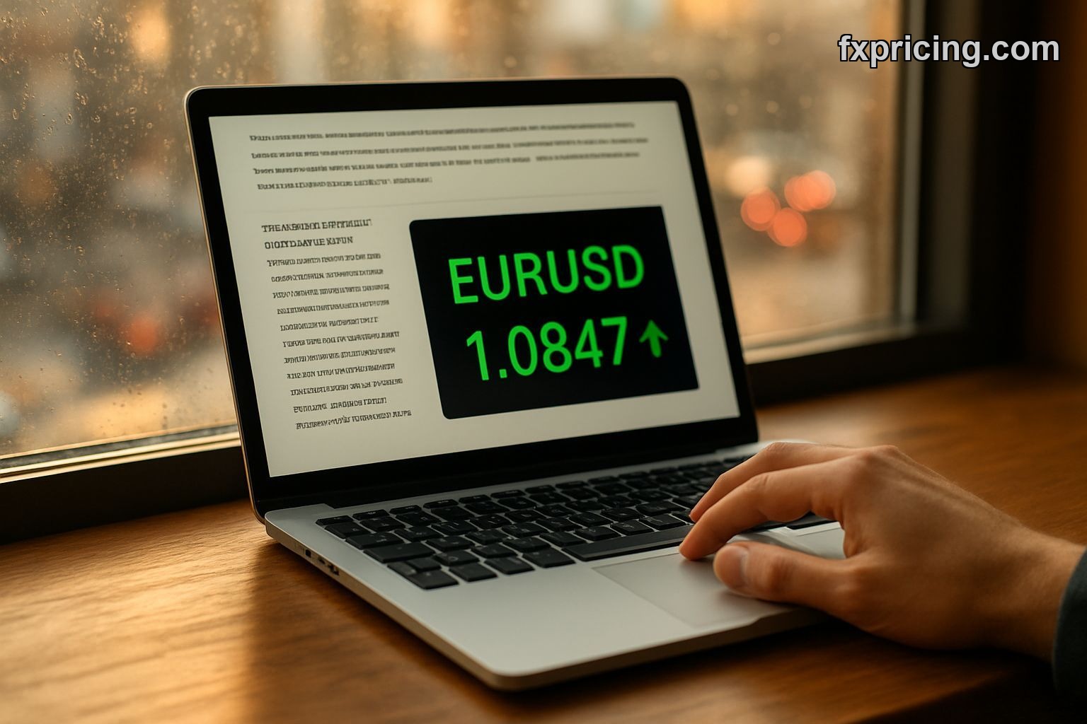 Live ticker quote widget on laptop screen displaying forex price