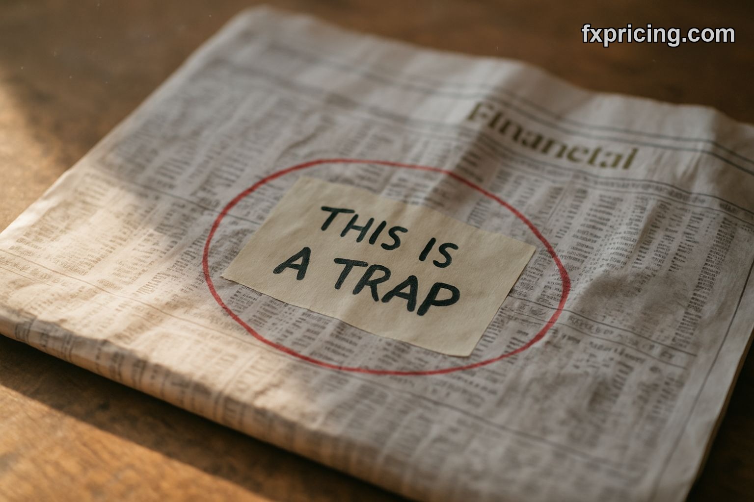 Crumpled newspaper with 'THIS IS A TRAP?' warning for BNBCHAIN.C analysis.