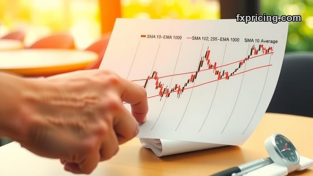 Hands pointing at JPM moving averages analysis chart