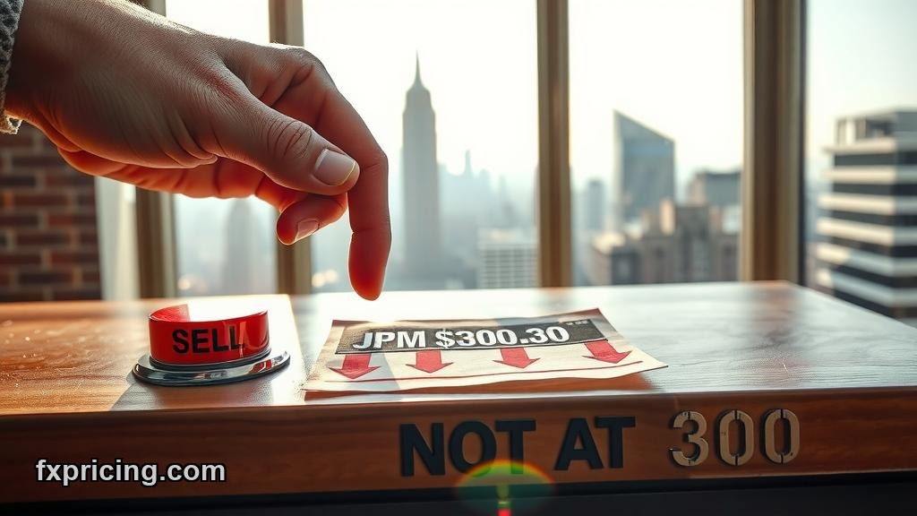 Trader pressing sell button with JPM stock price display
