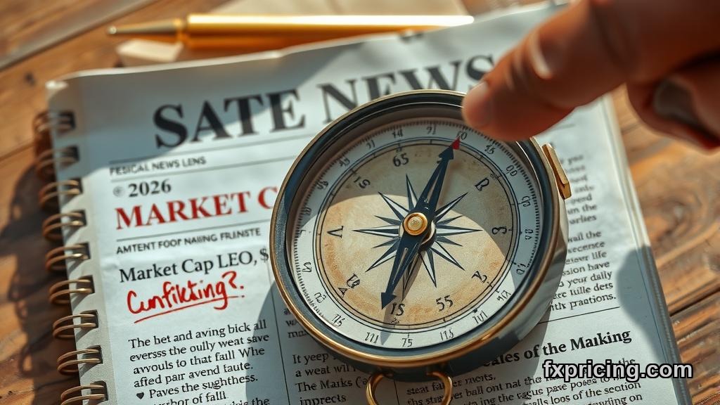 Vintage compass pointing at newspaper Market Cap LEO, $ analysis.