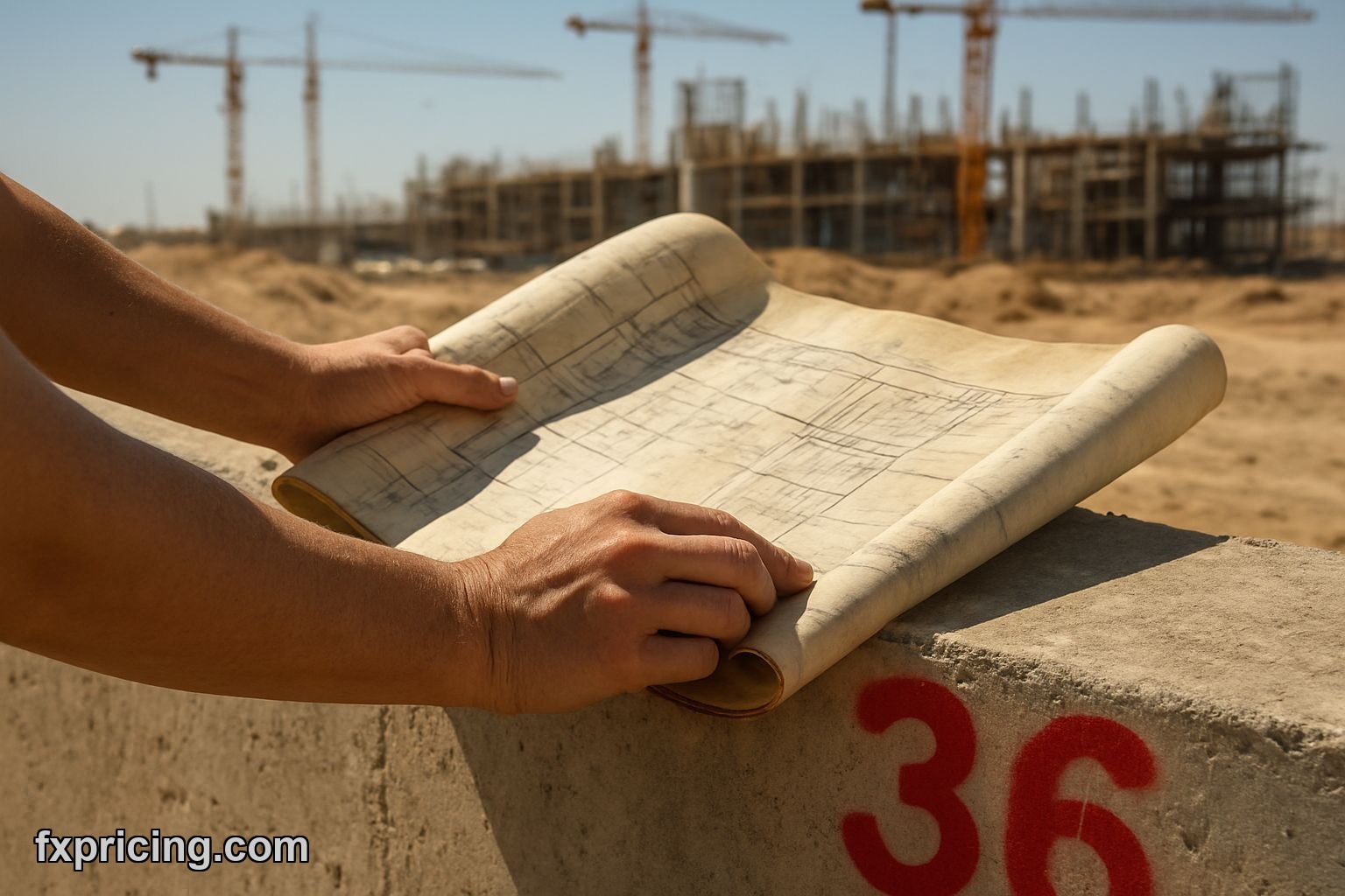 Orascom Construction PLC price forecast analysis blueprint desert site