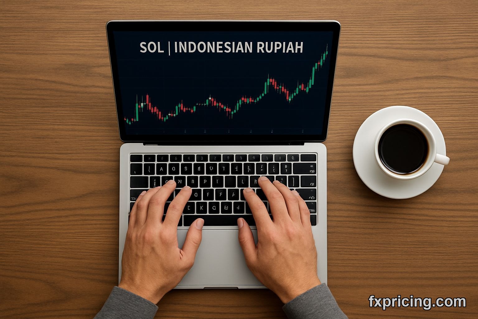 trader's desk with computer screen and coffee cup