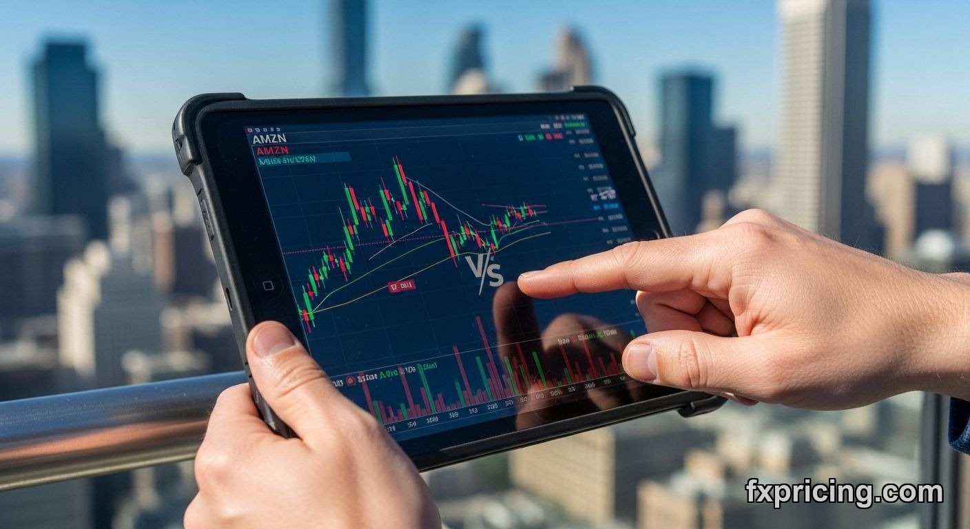 Trader analyzing AMZN stock chart, conflicting signals.