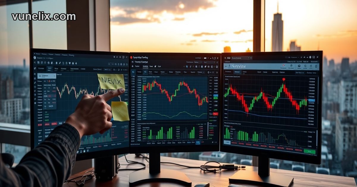 Trader comparing Vunelix TradingView Finviz stock screeners on computer monitor