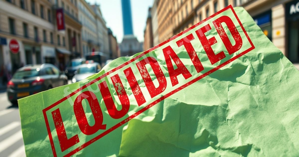 Crumpled financial report with "LIQUIDATED" text.