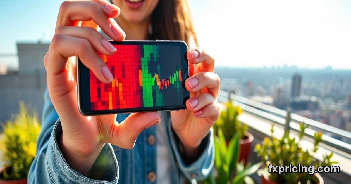 Woman holding smartphone with live crypto heatmap widget displayed on screen