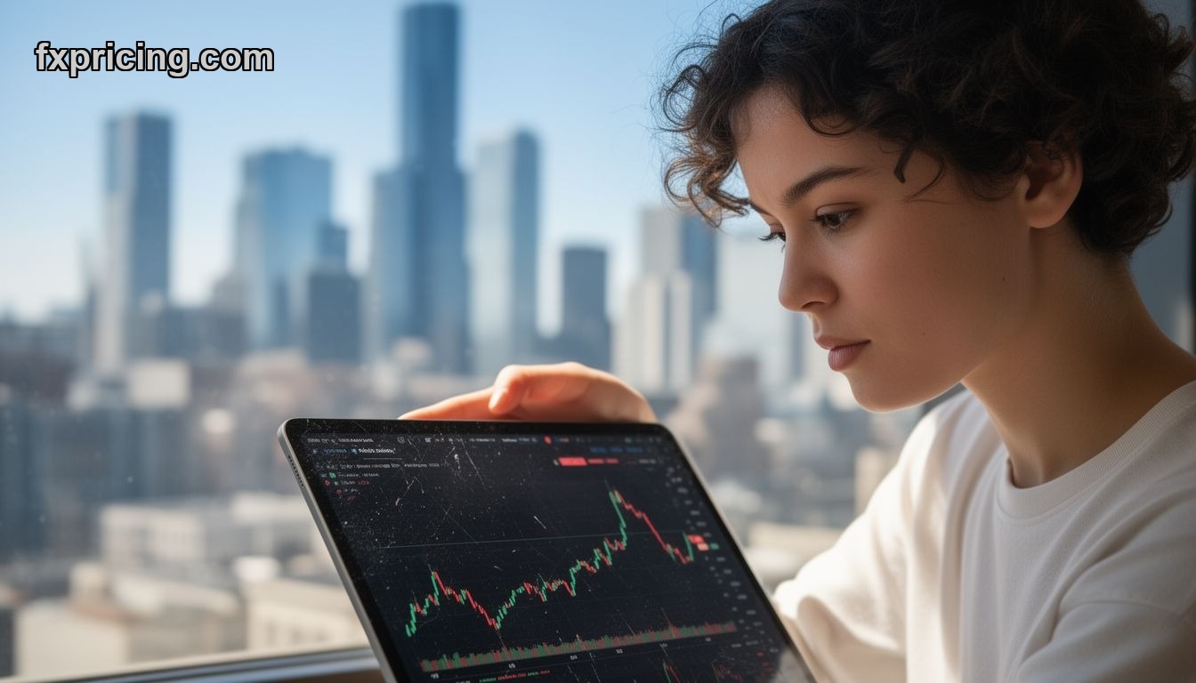 Woman examines Polkadot crypto charts with 70% drop text.