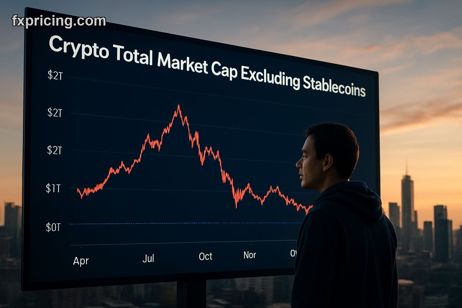 Crypto market chart on a large screen