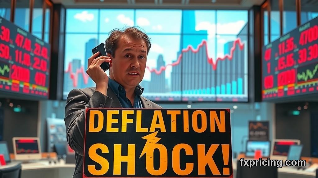 Trader stunned by deflationary market shock on phone.
