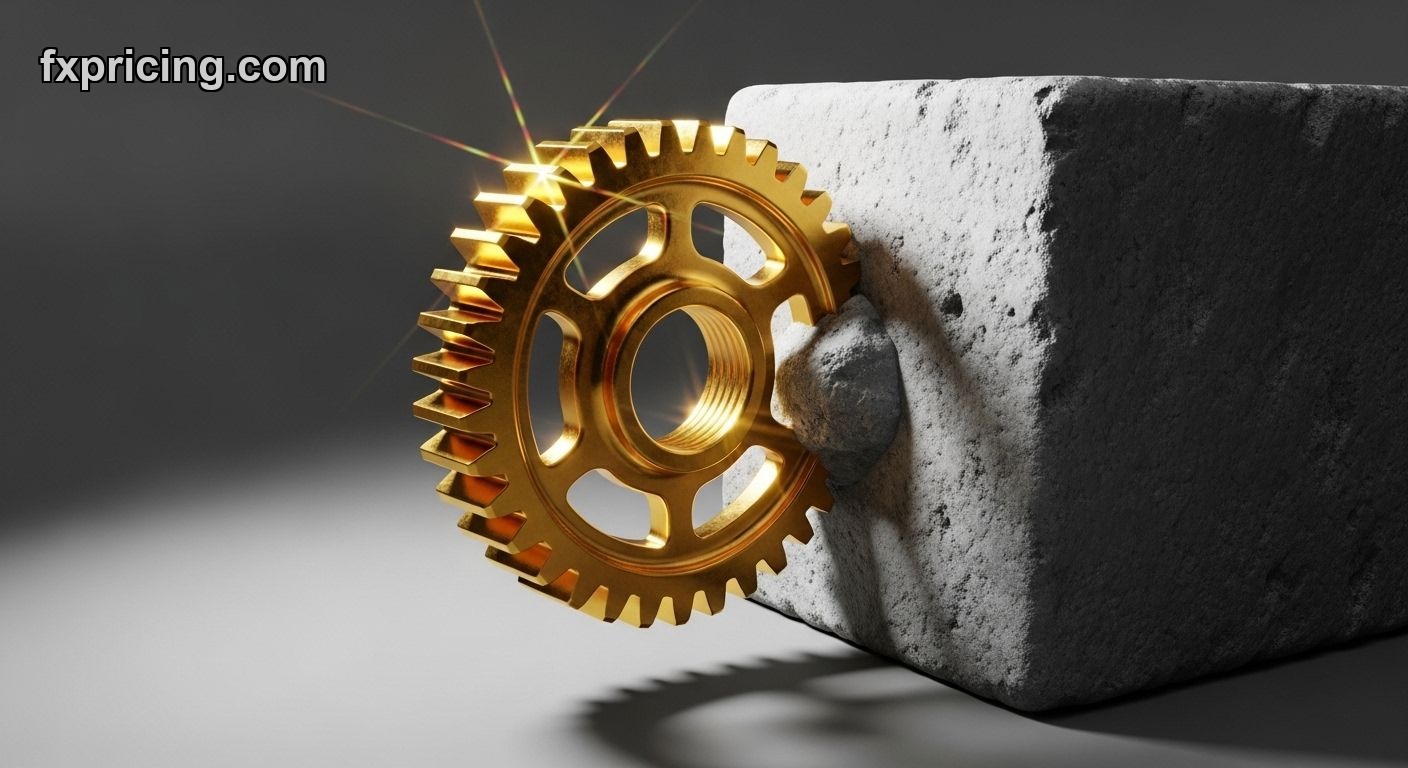 Innovation versus regulation, a gear against a stone block.