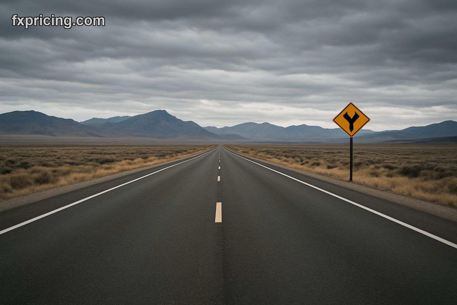 Empty highway leading to fork symbolizing market indecision