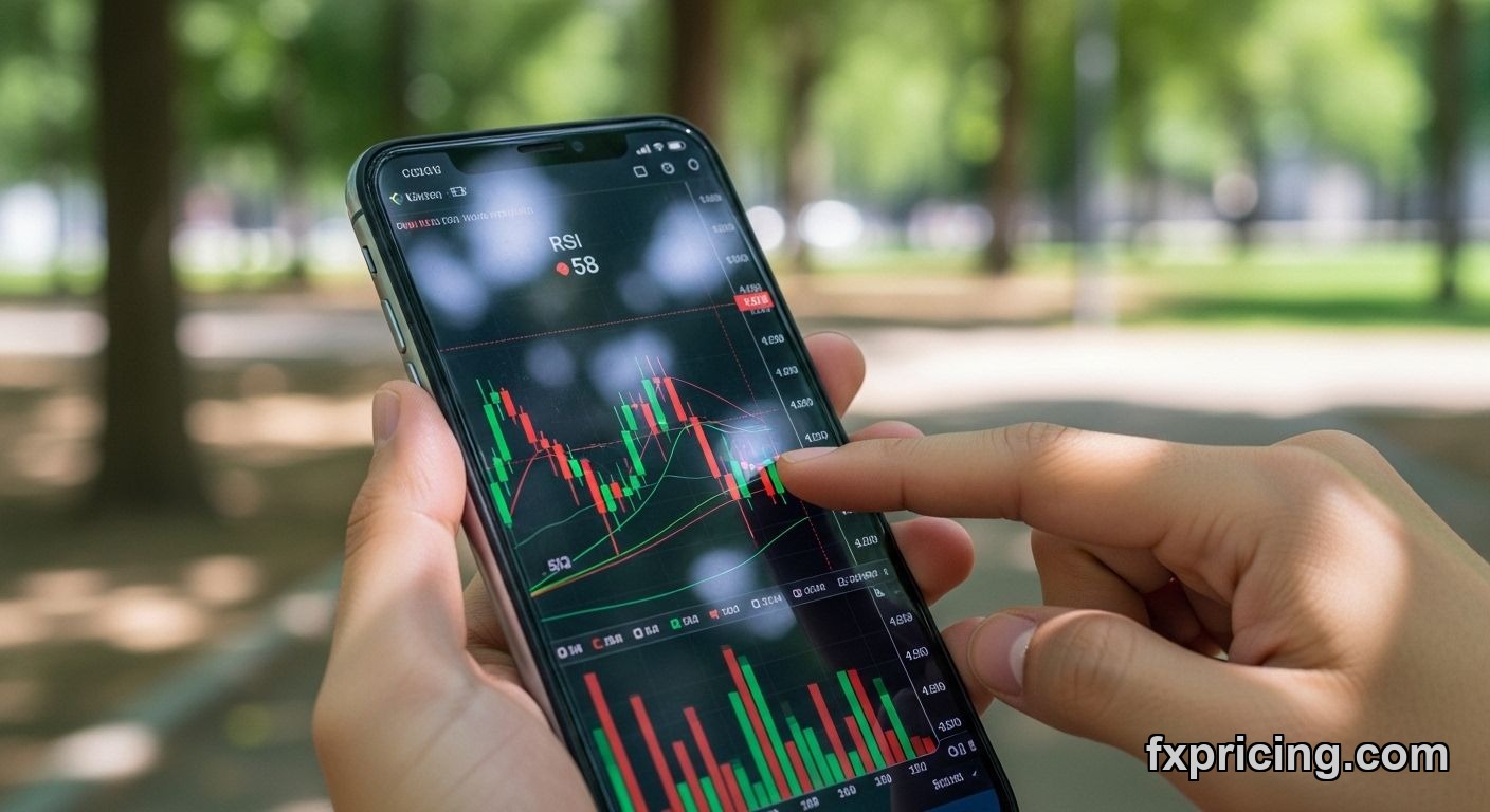 Hand checking RSI indicator on phone