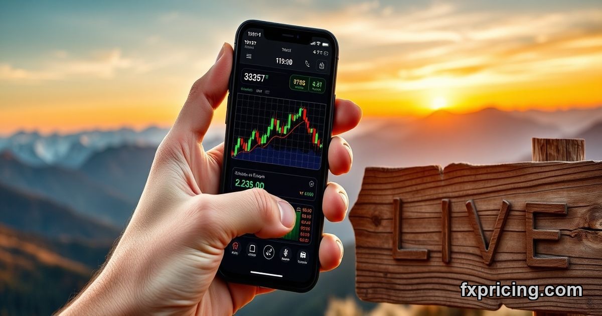 Live cryptocurrency prices on smartphone with mountain background