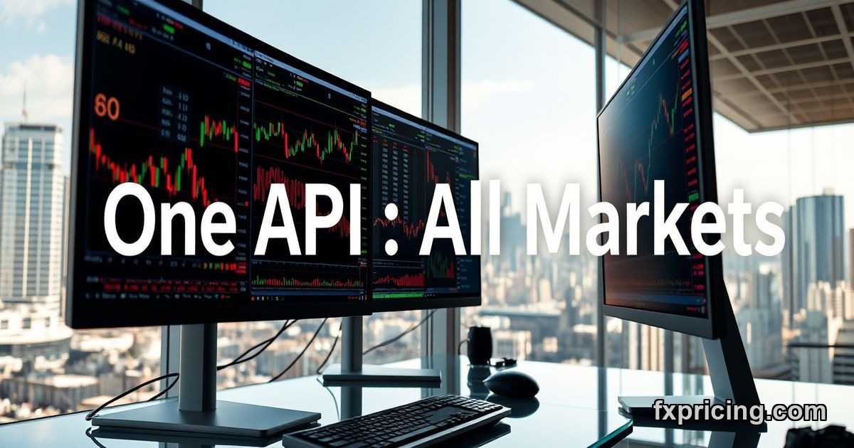 Multi-screen trading setup showing FXPricing API data feeds