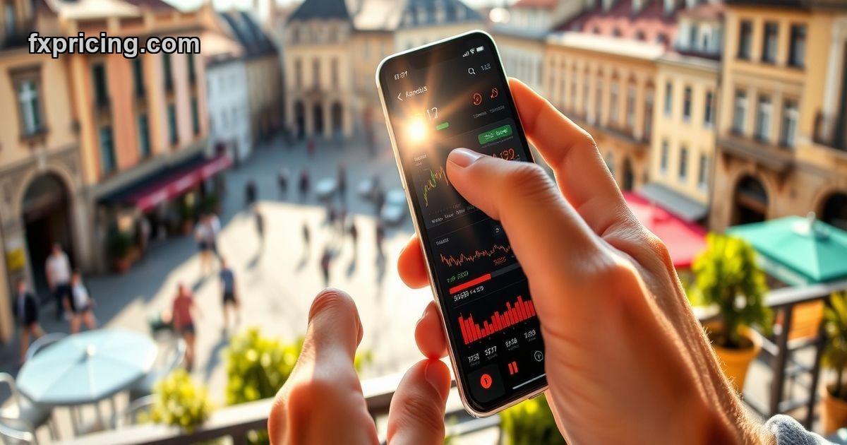 Person using FXPricing forex widget on smartphone with live currency rates