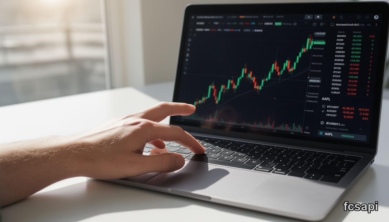 Real-time WebSocket API price feed streaming forex crypto stock data on laptop screen