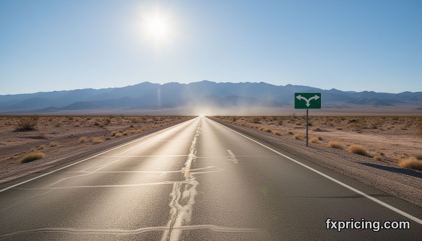 Desert highway fork showing diverging paths