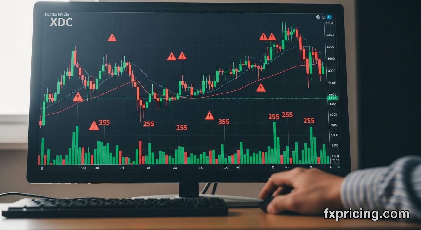 Trader's hand hovering over mouse, conflicting XDC data on screen.