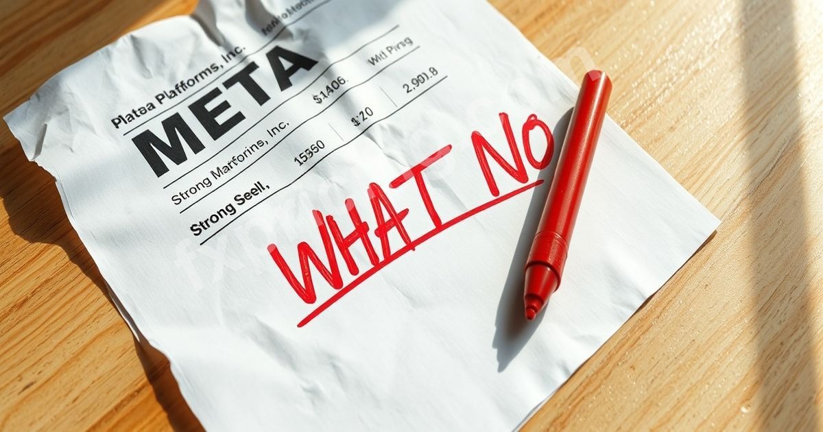 Crumpled stock data for Meta Platforms, Inc. with "WHAT NOW?" text.