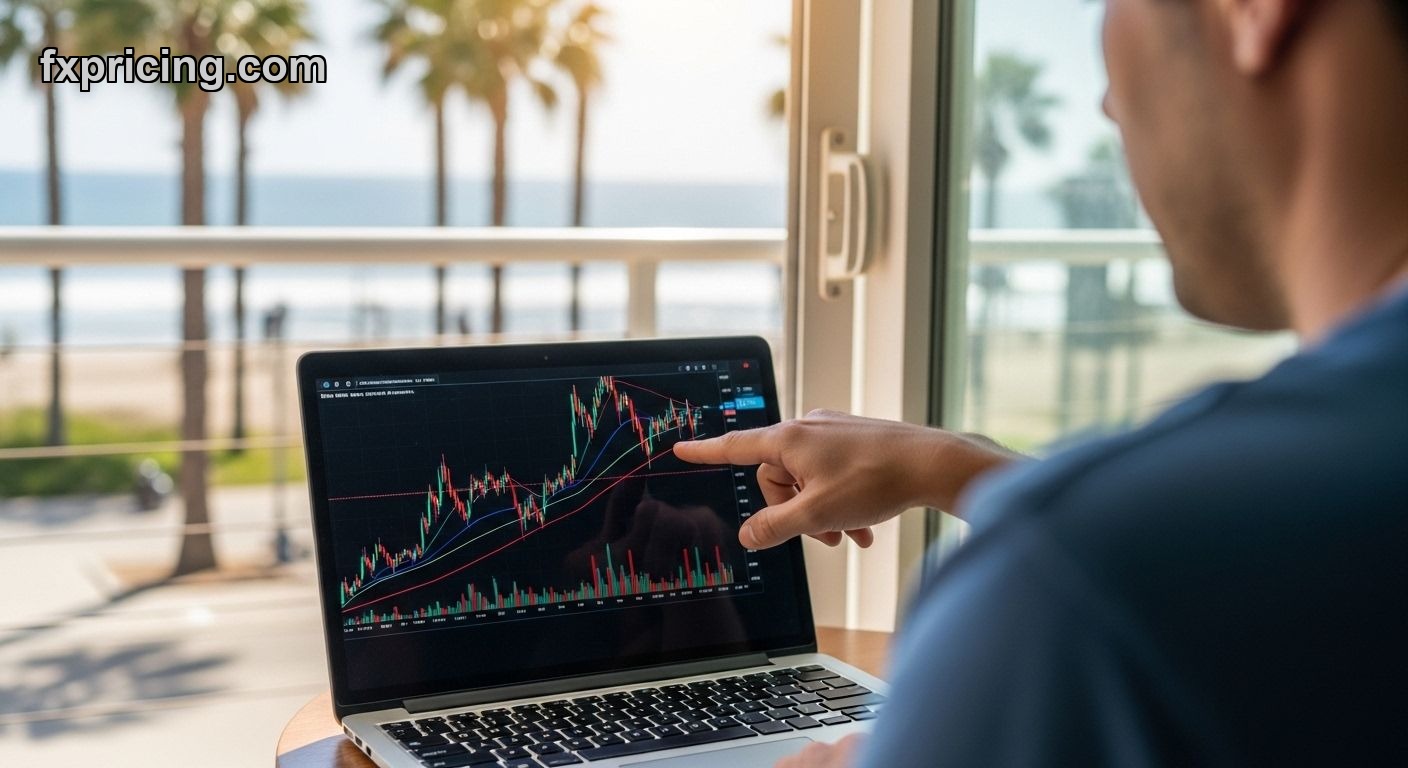 Trader analyzing NVIDIA moving average conflict on laptop screen