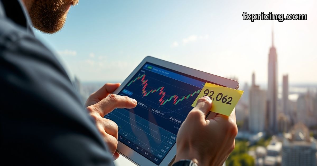 NZD/JPY (OANDA EU Clients) price chart on tablet with city skyline background