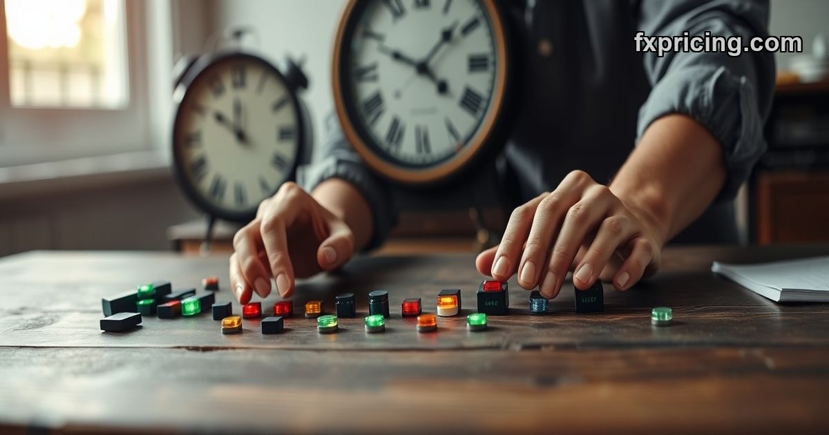Hands arranging market indicator lights on a desk.
