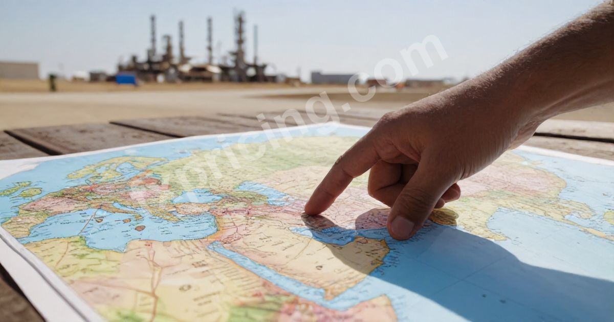 Person pointing at map with "100 DOLLARS A BARREL" text.