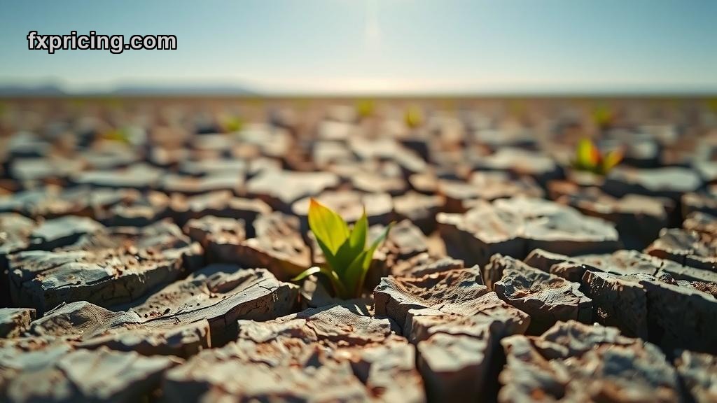 Vibrant green shoot pushes through dry, cracked earth.