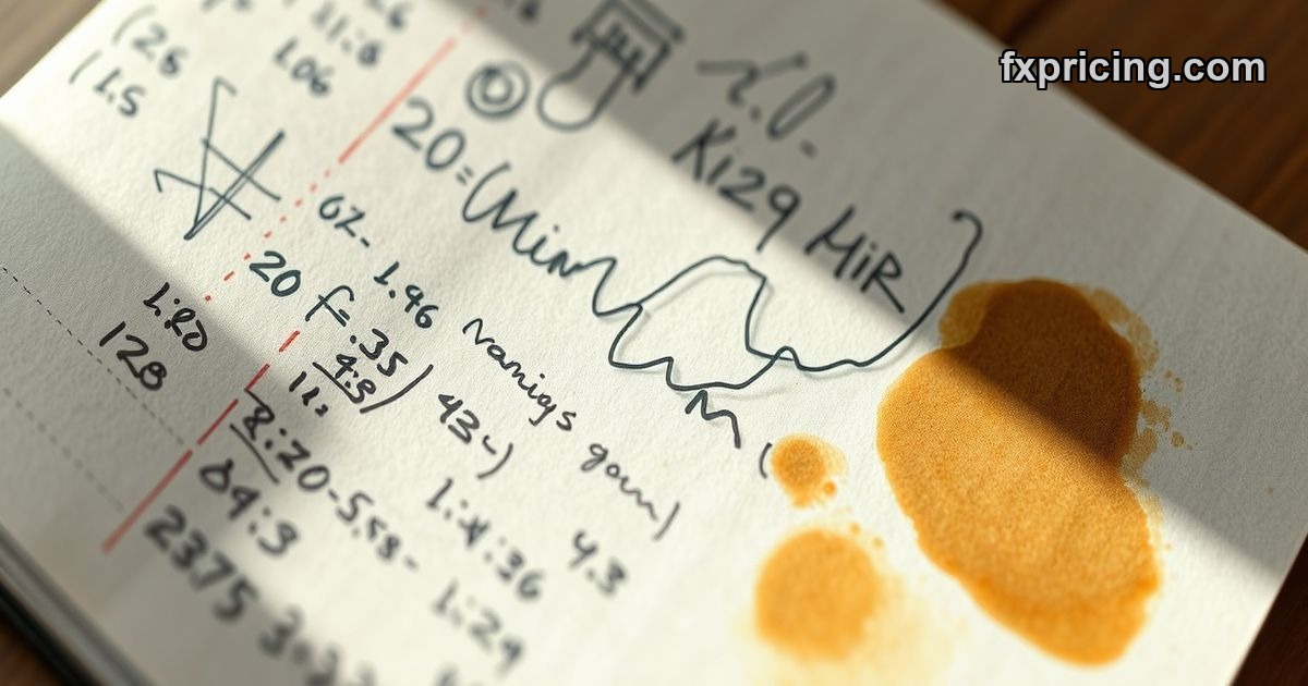 Handwritten charts showing price volatility on a notebook.