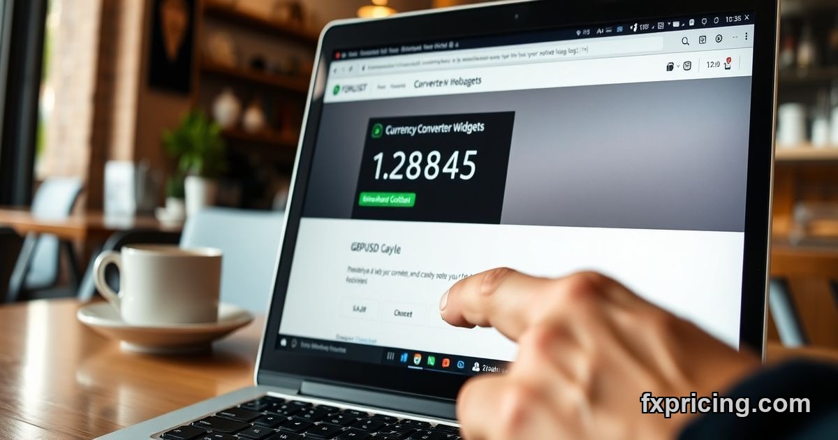 Embedded currency converter widget on forex blog with embed code button
