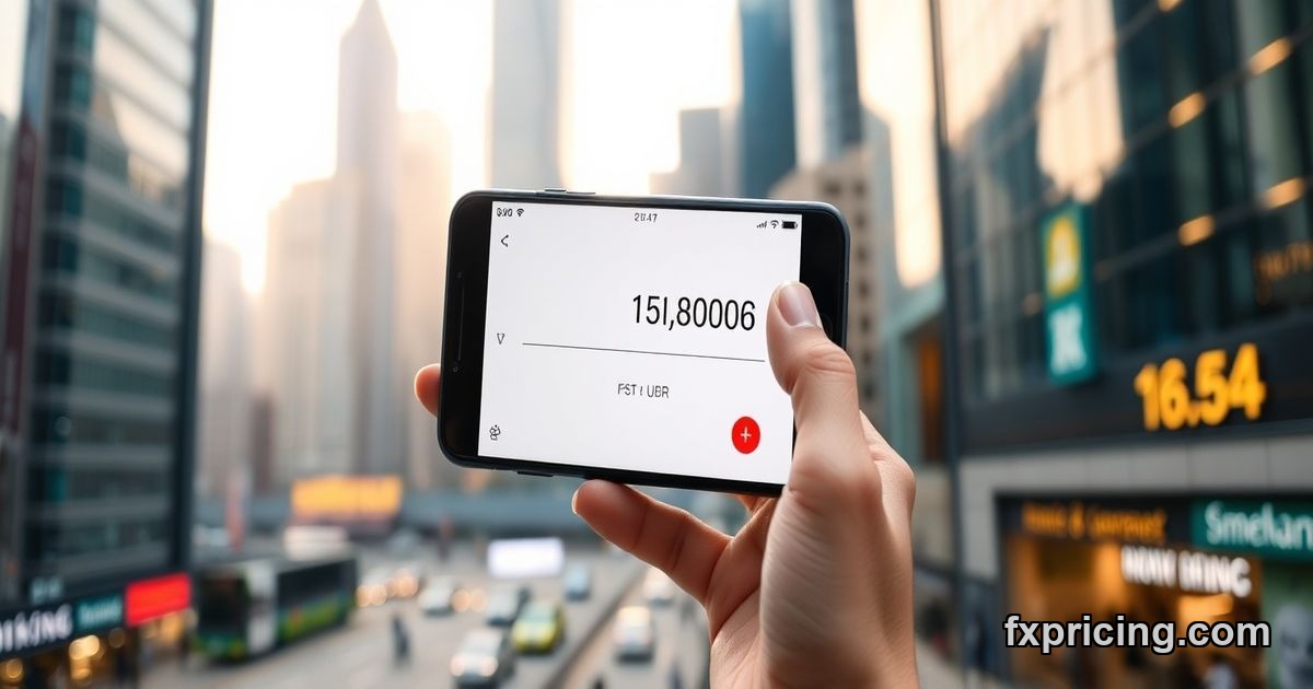 Woman using free currency converter widget on smartphone in Hong Kong