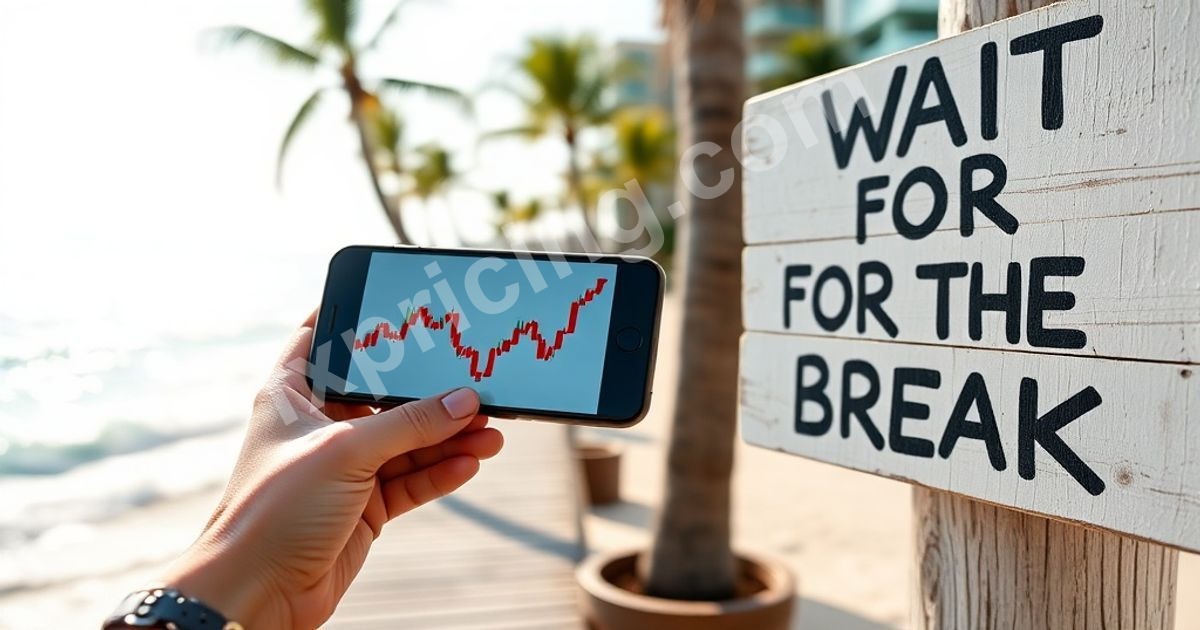 Bitcoin price analysis showing sell signal with smartphone chart