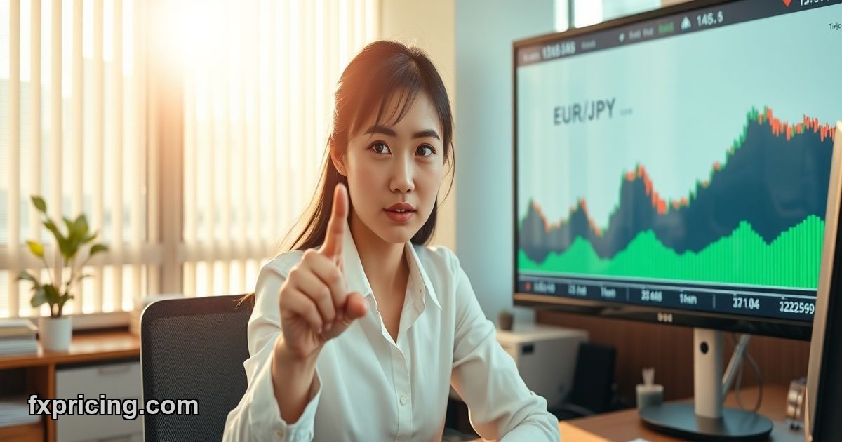 Trader analyzing EURJPY forecast on screen in Tokyo office