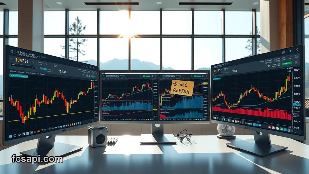 Multiple monitors displaying real-time technical trading indicators