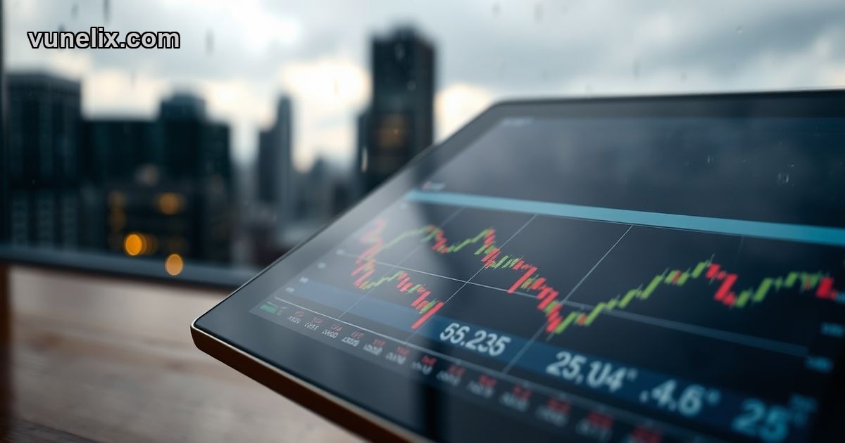 Chart analysis with rainy city background