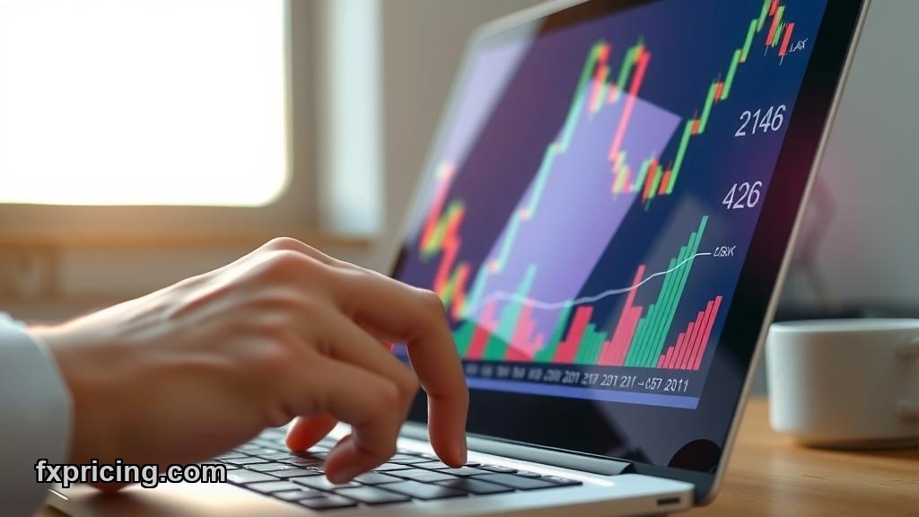 Person intently analyzing financial charts on laptop screen.