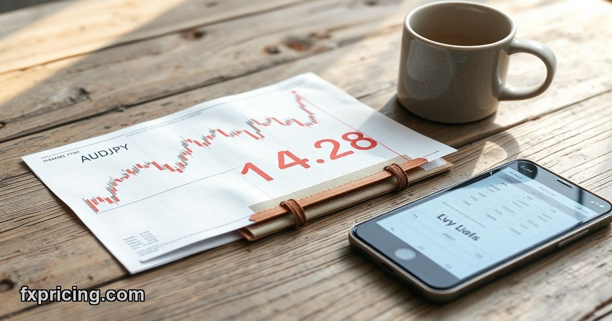 AUD/JPY forex chart breaking 114.28 resistance level on wooden trading desk