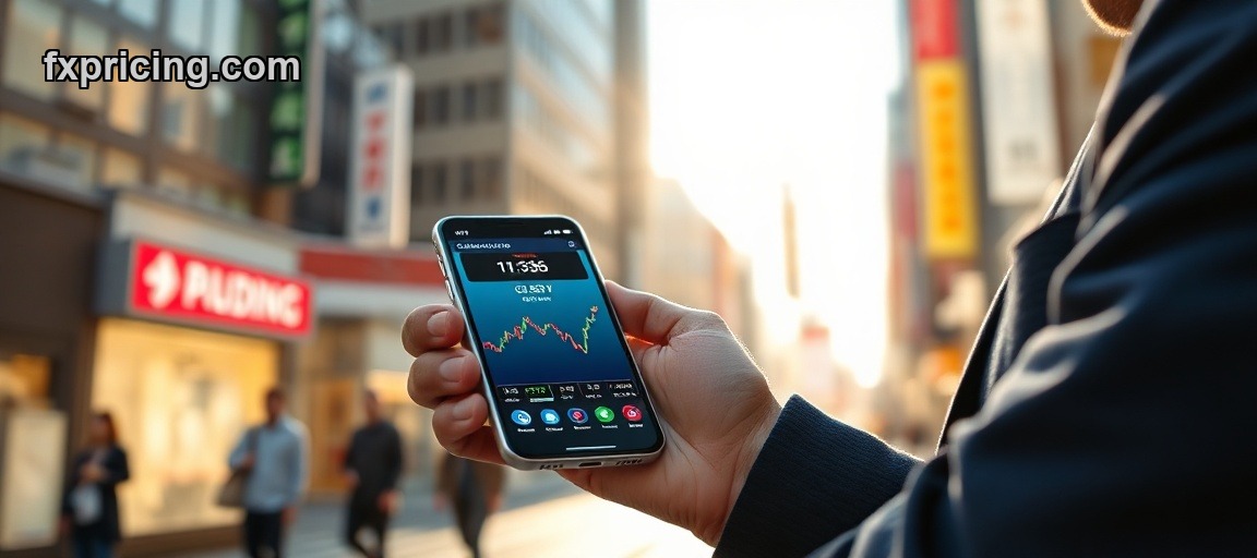 CAD/JPY live price chart on smartphone with Tokyo street background