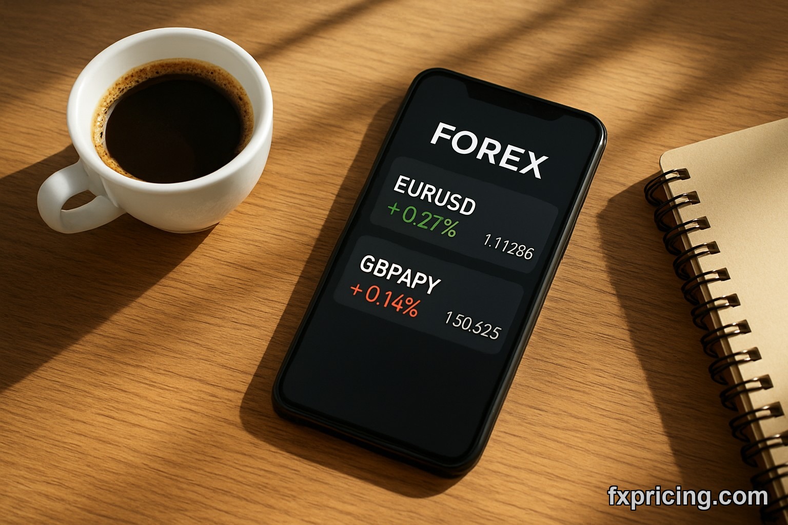 Real-time forex widget on mobile phone display