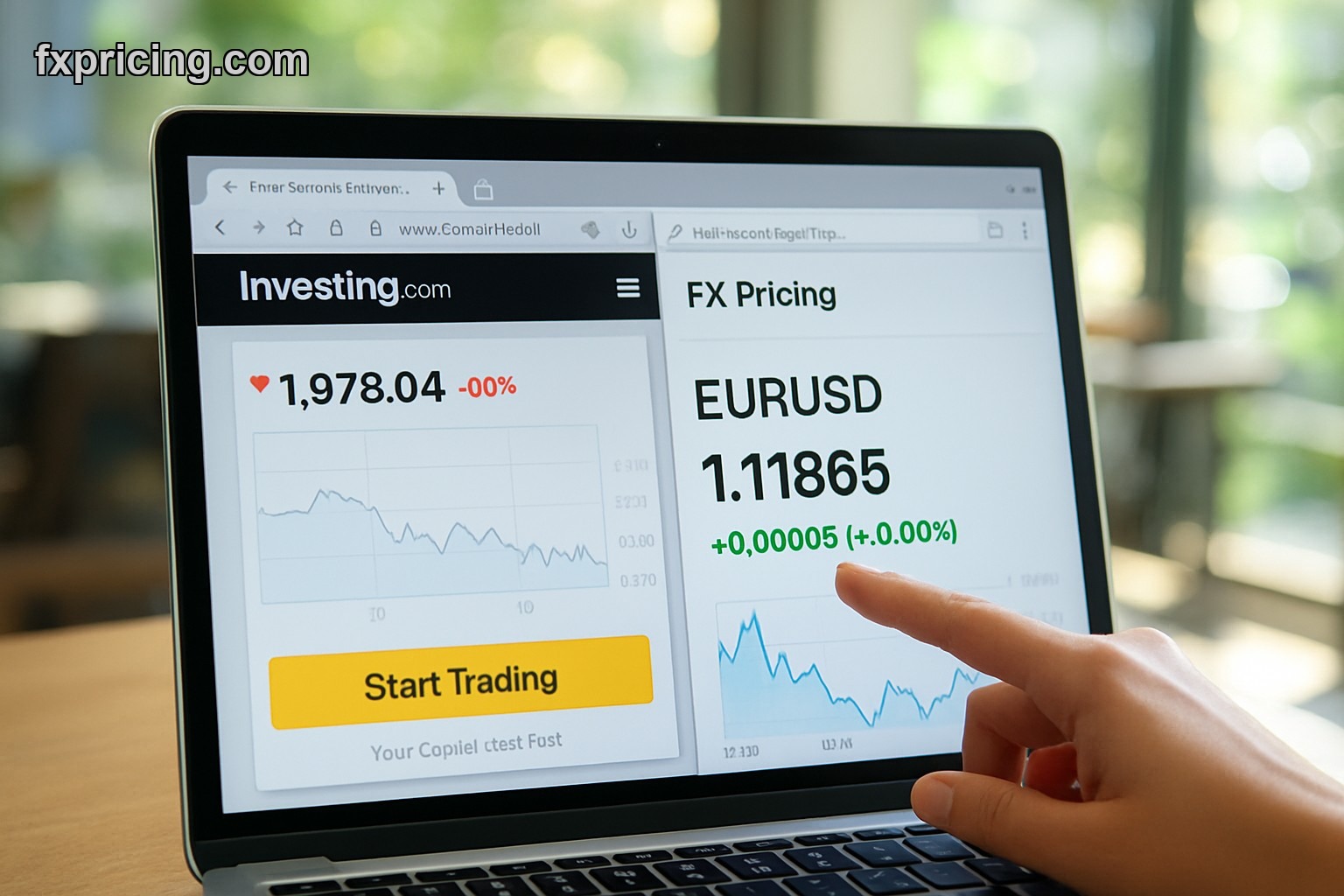 FXPricing vs Investing.com widget comparison on laptop screen 2026